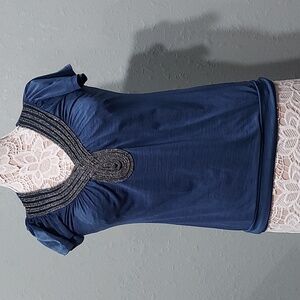 Y2k Studio y maurices blue flutter sleeve top with metallic sparkle accent Sz S